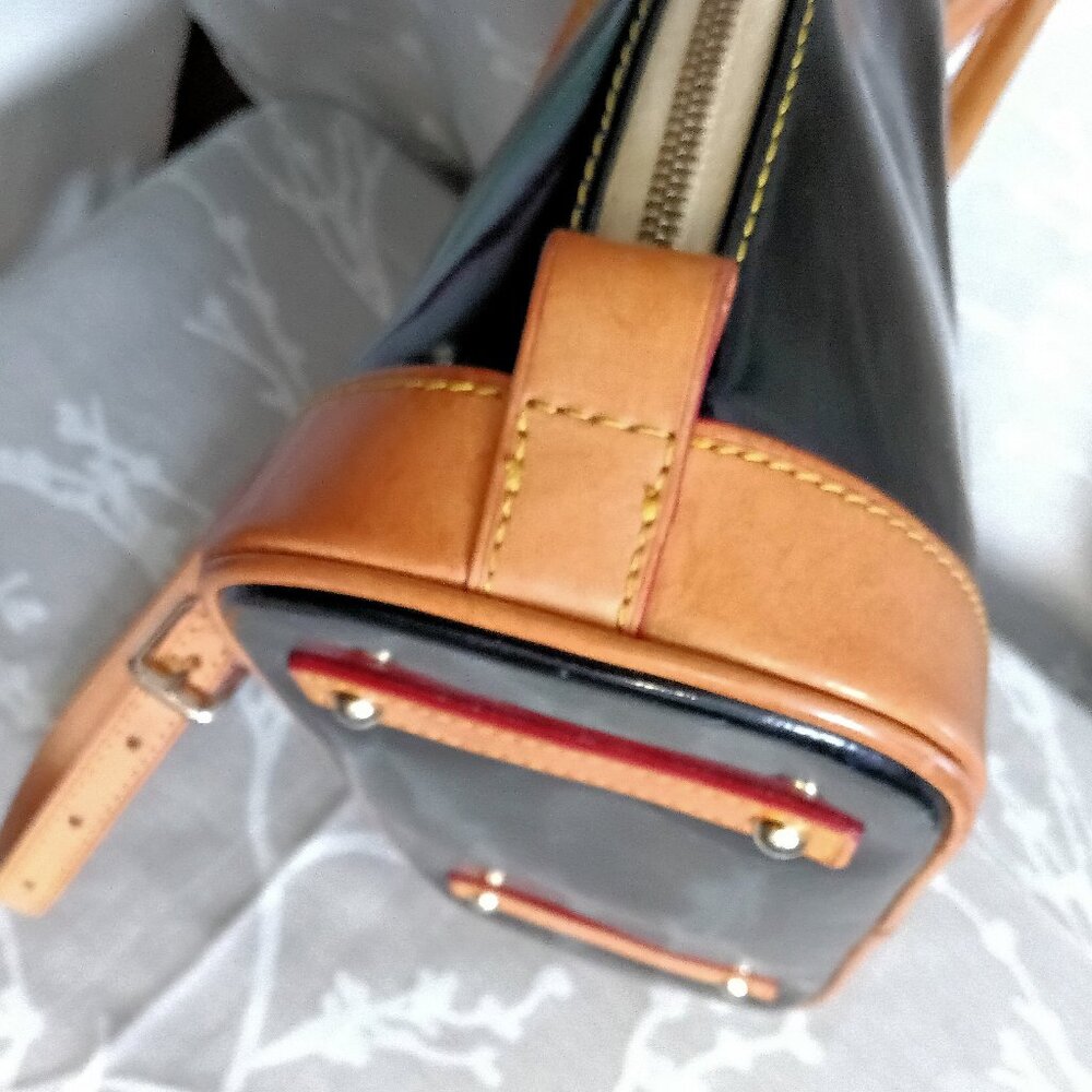 Dooney & Bourke Black and Tan Patent Leather Satchel - Picture 10 of 15